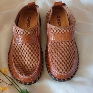 Clohoe Men Vintage Handmade Breathable Slip On Shoes Size 9